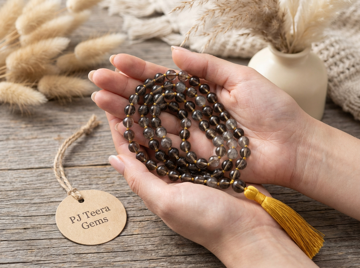 Smoky Quartz Mala | 108 Bead Grounding & Protection Necklace | knotted mala | japa mala 4